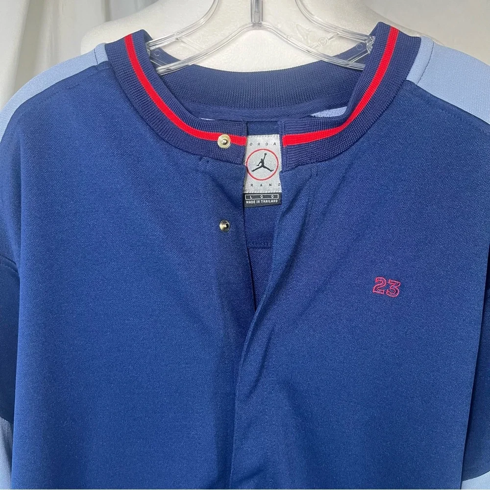 Air Jordan Vintage Retro Snap‎ Front Jacket Navy Light Blue Red Large Bball Nike